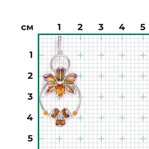 Подвеска «Орхидея» из серебра с цитринами и эмалью 03-3272-00-206-0200-68