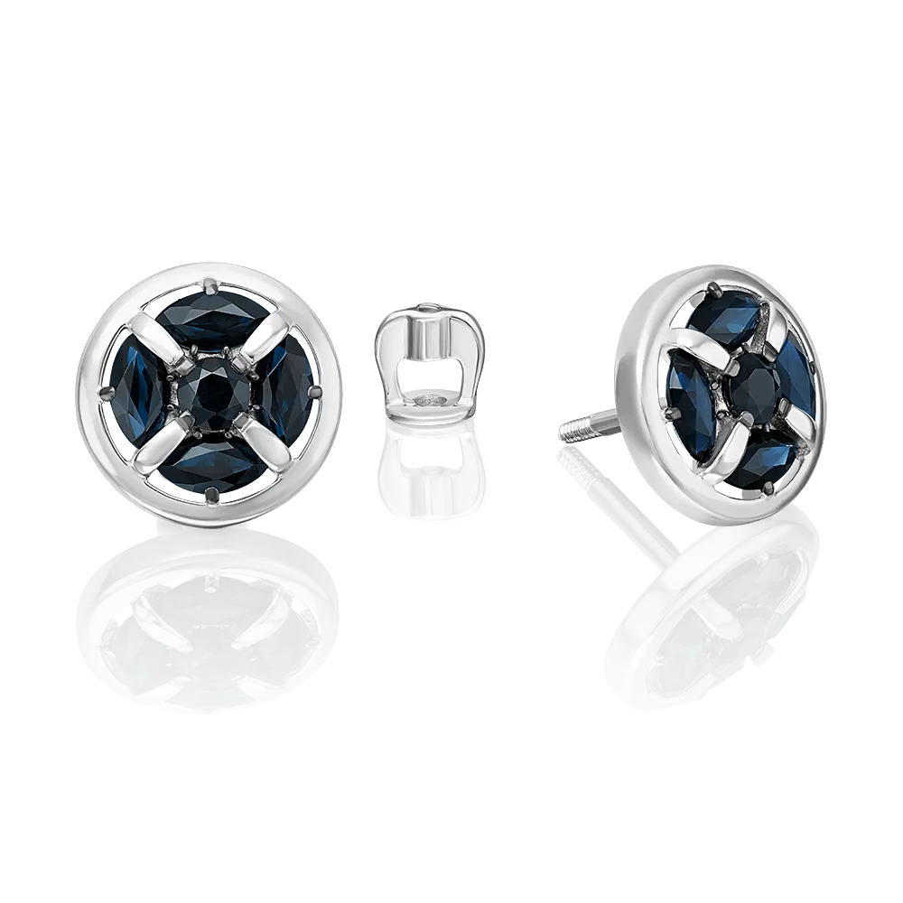 Серьги-пусеты из белого золота с сапфирами 02-5510-00-102-1120