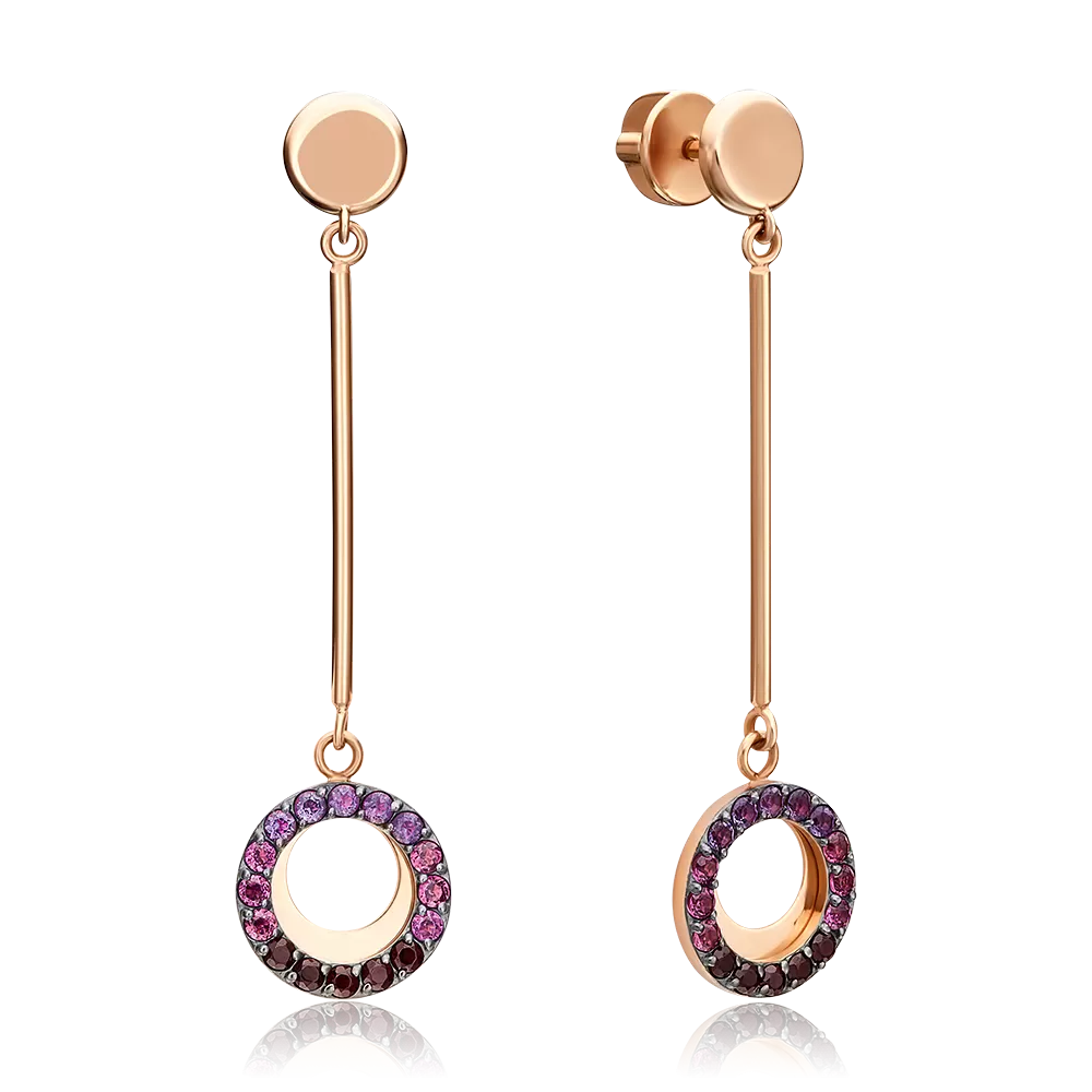 Серьги-пусеты из красного золота с гранатами и аметистами 02-4488-00-257-1110-57