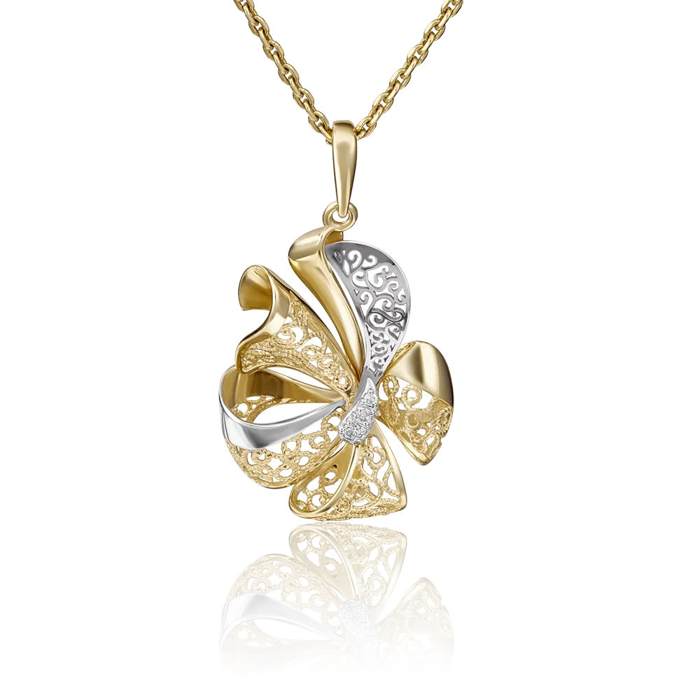 Подвеска «Бант» из лимонного золота с фианитами 03-2916-00-401-1130-48