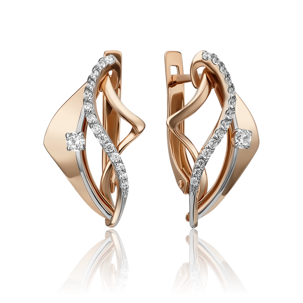 Серьги с английским замком из красного золота с фианитами 02-4339-00-401-1110-23