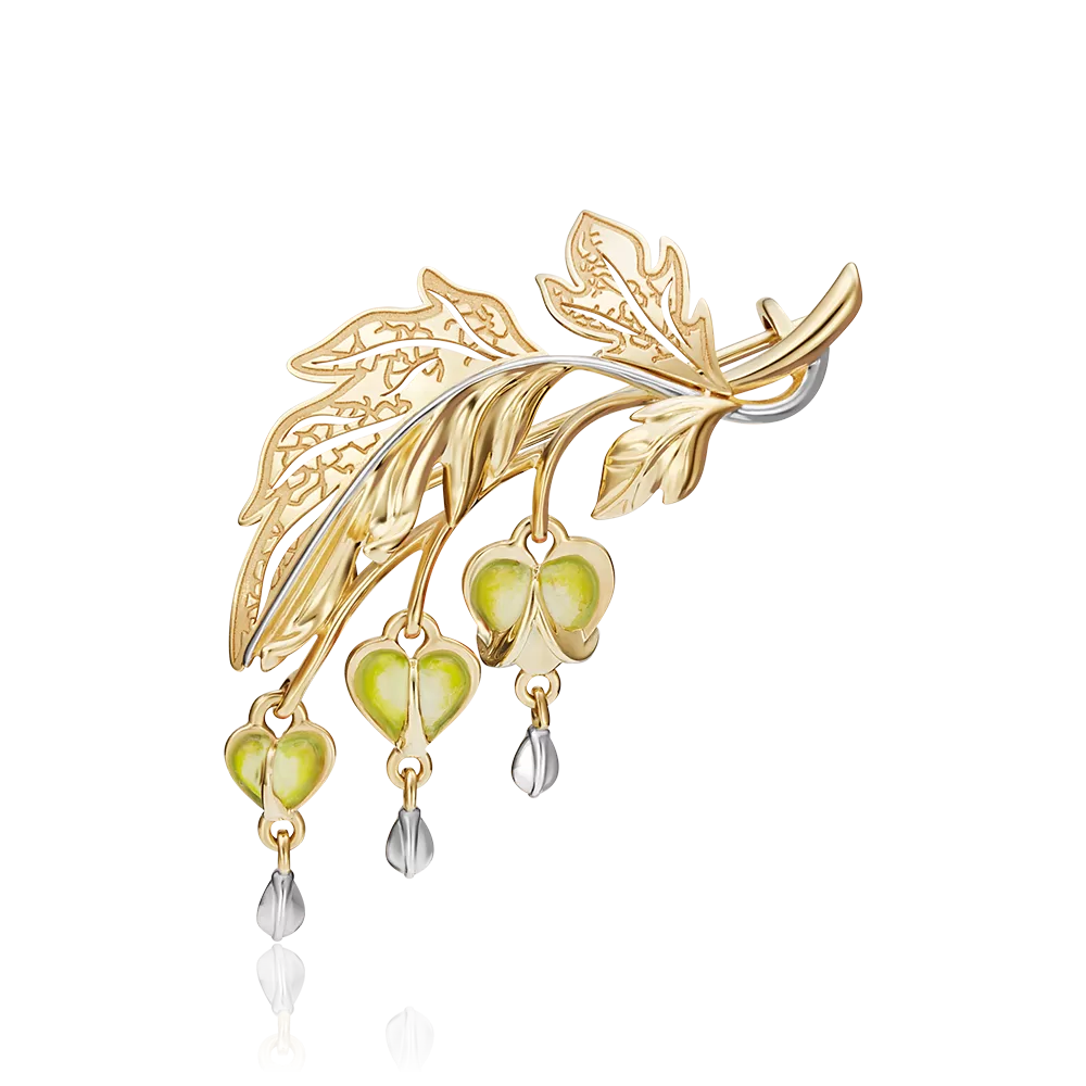 Брошь «Дицентра» из лимонного золота с эмалью 04-0177-00-000-1130-48