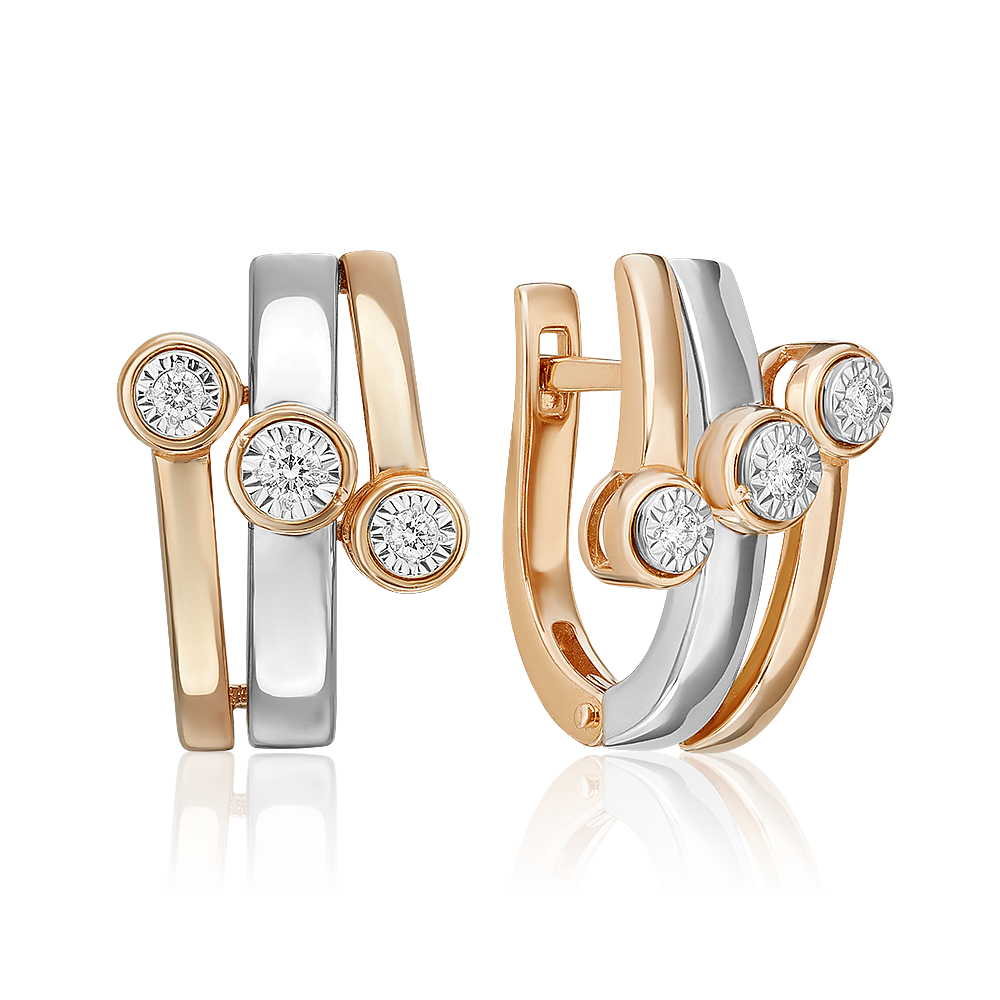 Серьги с английским замком из комбинированного золота с бриллиантами 02-5238-00-101-1111