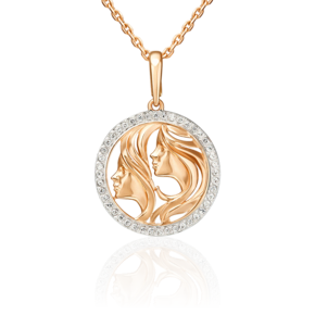 Подвеска «Знак зодиака Близнецы» из красного золота с фианитами 03-3641-02-401-1110