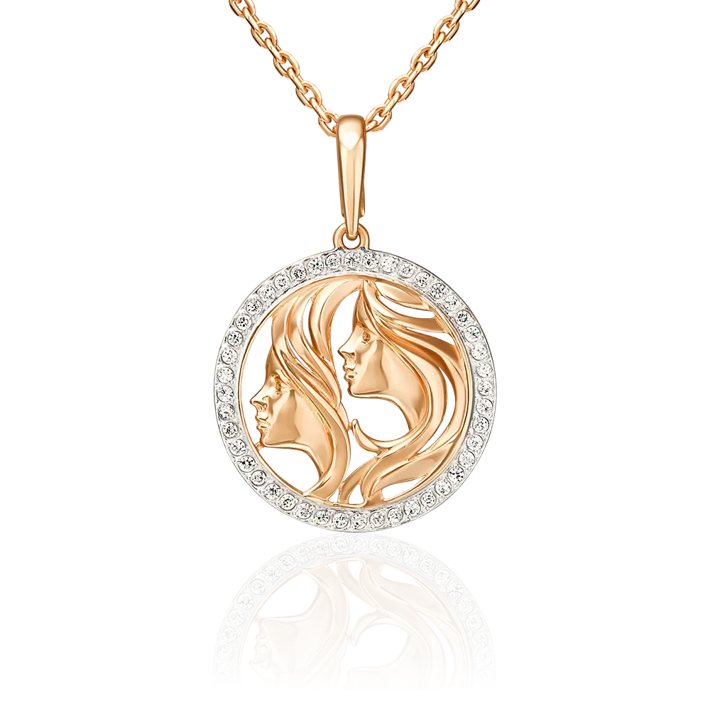 Подвеска «Знак зодиака Близнецы» из красного золота с фианитами 03-3641-02-401-1110