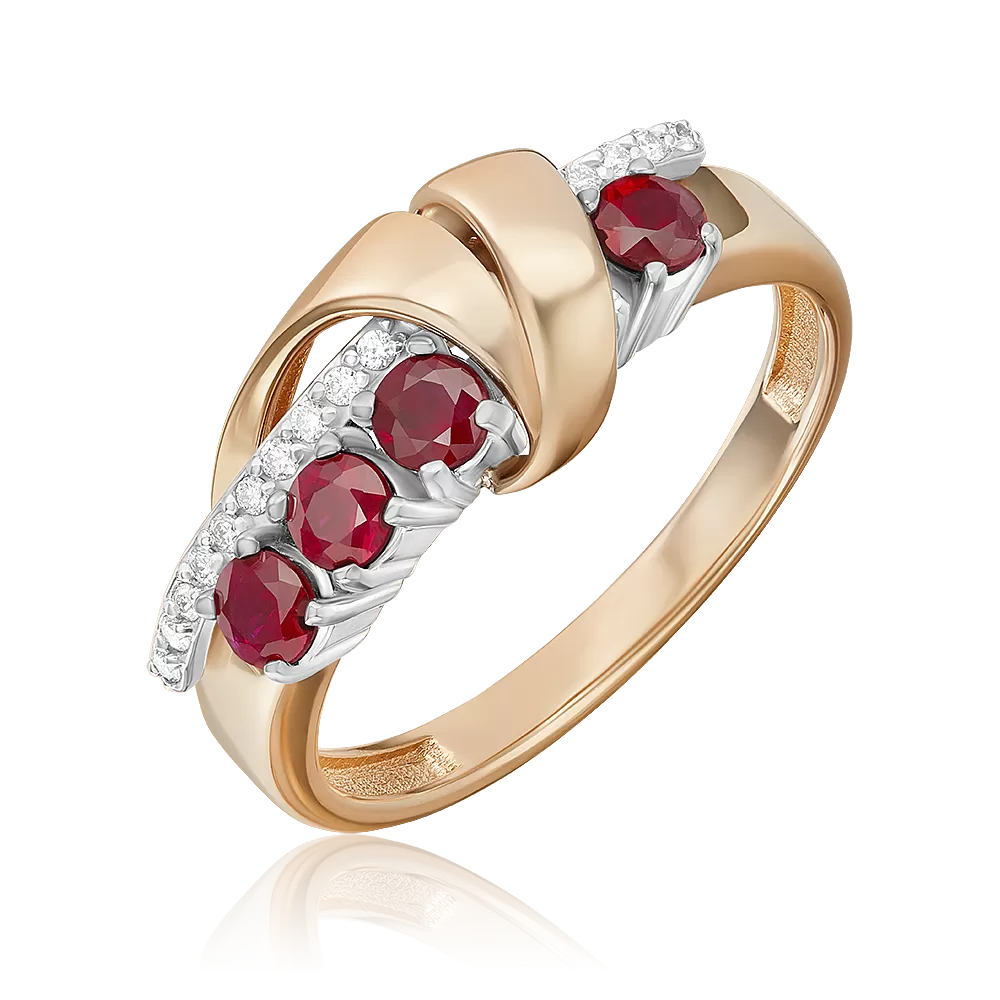 Кольцо из комбинированного золота с рубинами и бриллиантами 01-5755-00-107-1111
