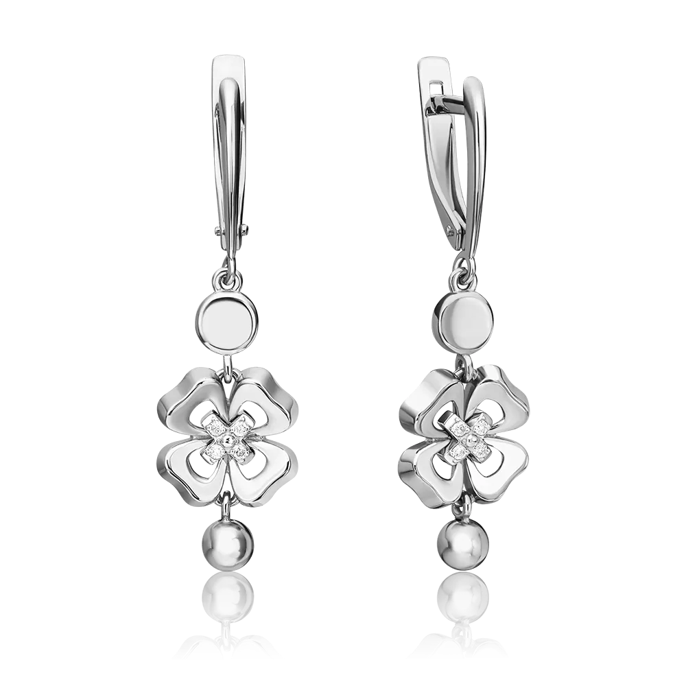 Серьги «Клевер. Незабываемые моменты» с английским замком из белого золота с бриллиантами 02-4815-00-101-1120