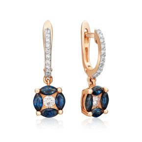 Серьги с английским замком из красного золота с сапфирами и бриллиантами 02-0975-00-105-1110-30