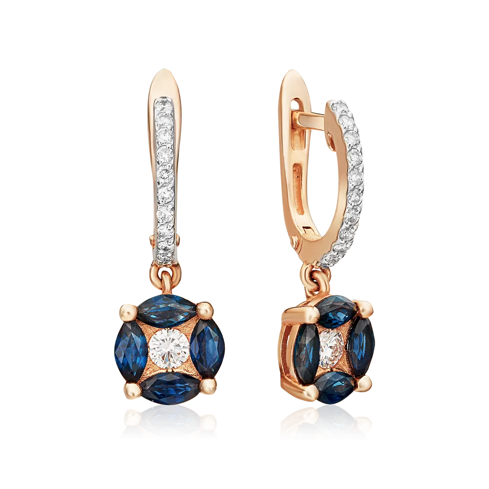 Серьги с английским замком из красного золота с сапфирами и бриллиантами 02-0975-00-105-1110-30