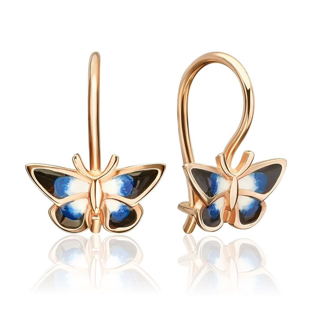 Детские серьги «Бабочки» с французским замком из красного золота с эмалью 02-3042-06-000-1110-25