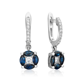 Серьги с английским замком из белого золота с сапфирами и бриллиантами 02-0975-00-105-1120-30