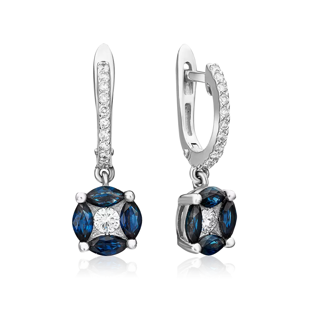 Серьги с английским замком из белого золота с сапфирами и бриллиантами 02-0975-00-105-1120-30