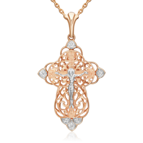 Православный крест из комбинированного золота с фианитами 03-1417-00-401-1111-03