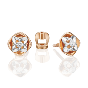 Серьги-пусеты из комбинированного золота с бриллиантом 02-5344-00-101-1111