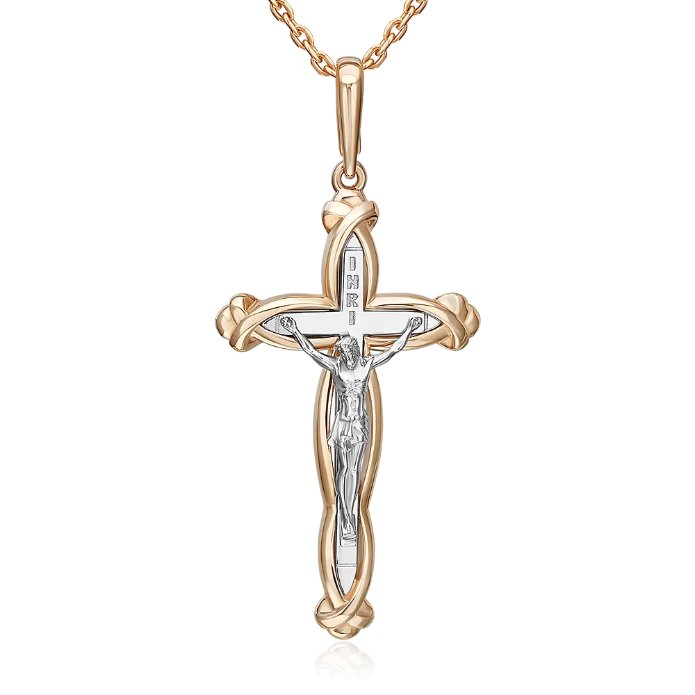 Католический крест из комбинированного золота 03-3557-00-000-1111