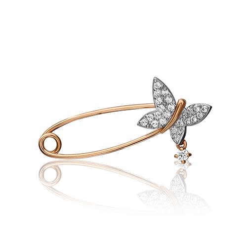 Брошь-булавка «Бабочка» из красного золота с фианитами 04-0115-00-401-1110-23