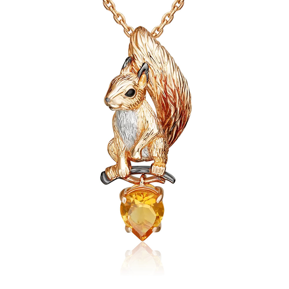 Подвеска «Белка» из красного золота с цитрином и эмалью 03-3502-00-206-1110