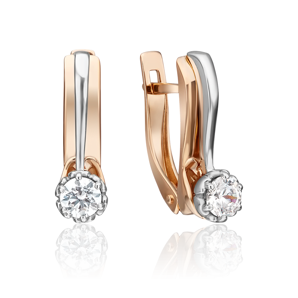 Серьги с английским замком из комбинированного золота с фианитом 02-4404-00-501-1111-38