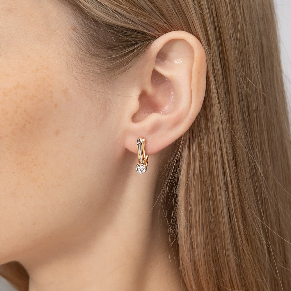 Серьги с английским замком из комбинированного золота с фианитом 02-4404-00-501-1111-38