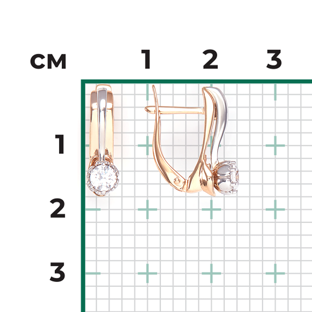 Серьги с английским замком из комбинированного золота с фианитом 02-4404-00-501-1111-38
