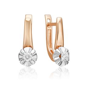 Серьги с английским замком из комбинированного золота с бриллиантом 02-5338-00-101-1111