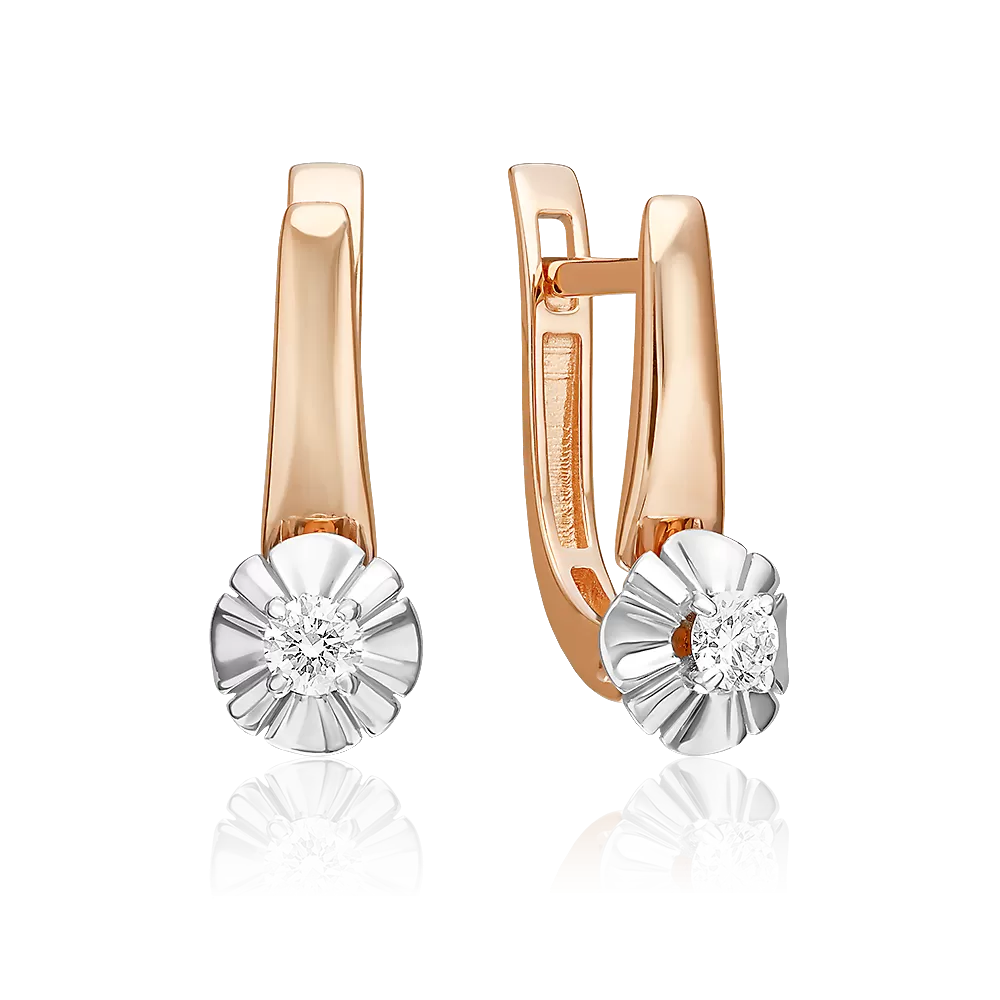 Серьги с английским замком из комбинированного золота с бриллиантом 02-5338-00-101-1111