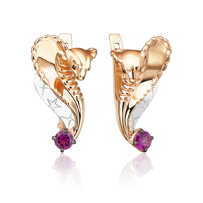 Серьги «Обольщение» с английским замком из комбинированного золота с гранатом 02-4897-00-204-1111