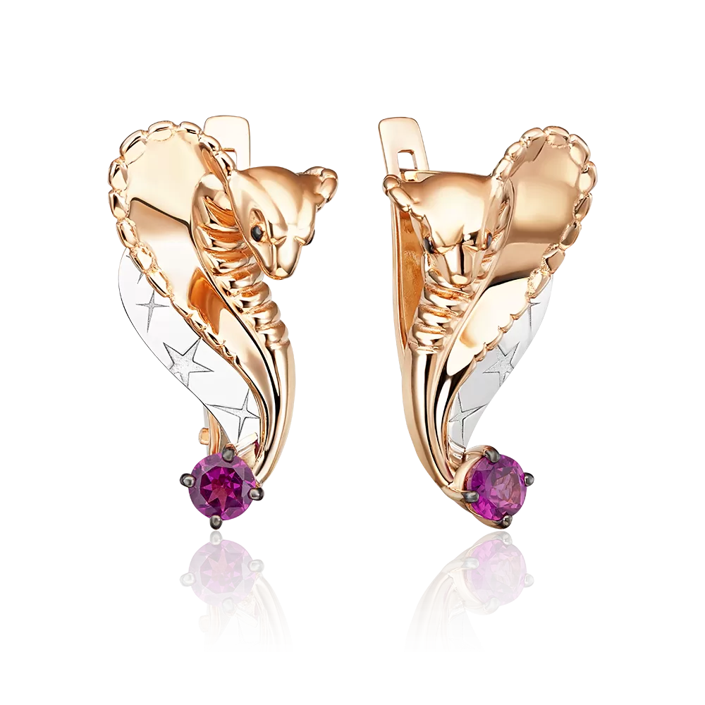 Серьги «Обольщение» с английским замком из комбинированного золота с гранатом 02-4897-00-204-1111