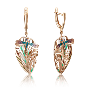 Серьги «Стрекозы» с английским замком из красного золота с эмалью 02-4092-00-000-1110-48