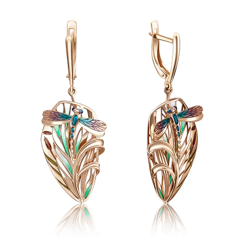 Серьги «Стрекозы» с английским замком из красного золота с эмалью 02-4092-00-000-1110-48