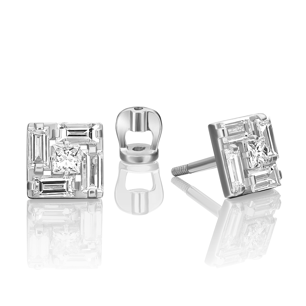Серьги-пусеты из белого золота с бриллиантами 02-2760-00-101-1120-30