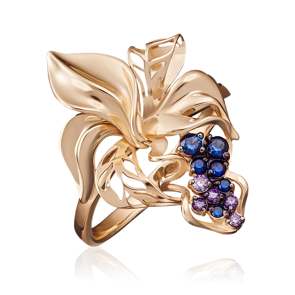 Кольцо из красного золота с фианитами и эмалью 01-4988-00-404-1110-48