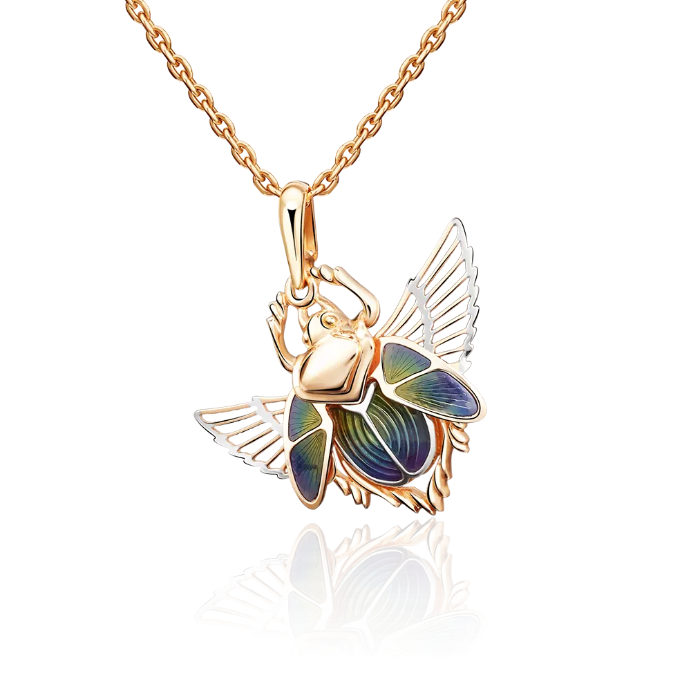 Подвеска «Жук-скарабей» из красного золота с эмалью 03-2639-00-000-1110-48