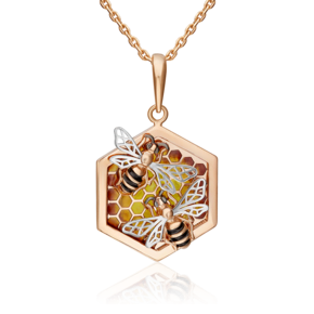 Подвеска «Пчелы на сотах» из комбинированного золота с эмалью 03-2641-00-000-1111-48