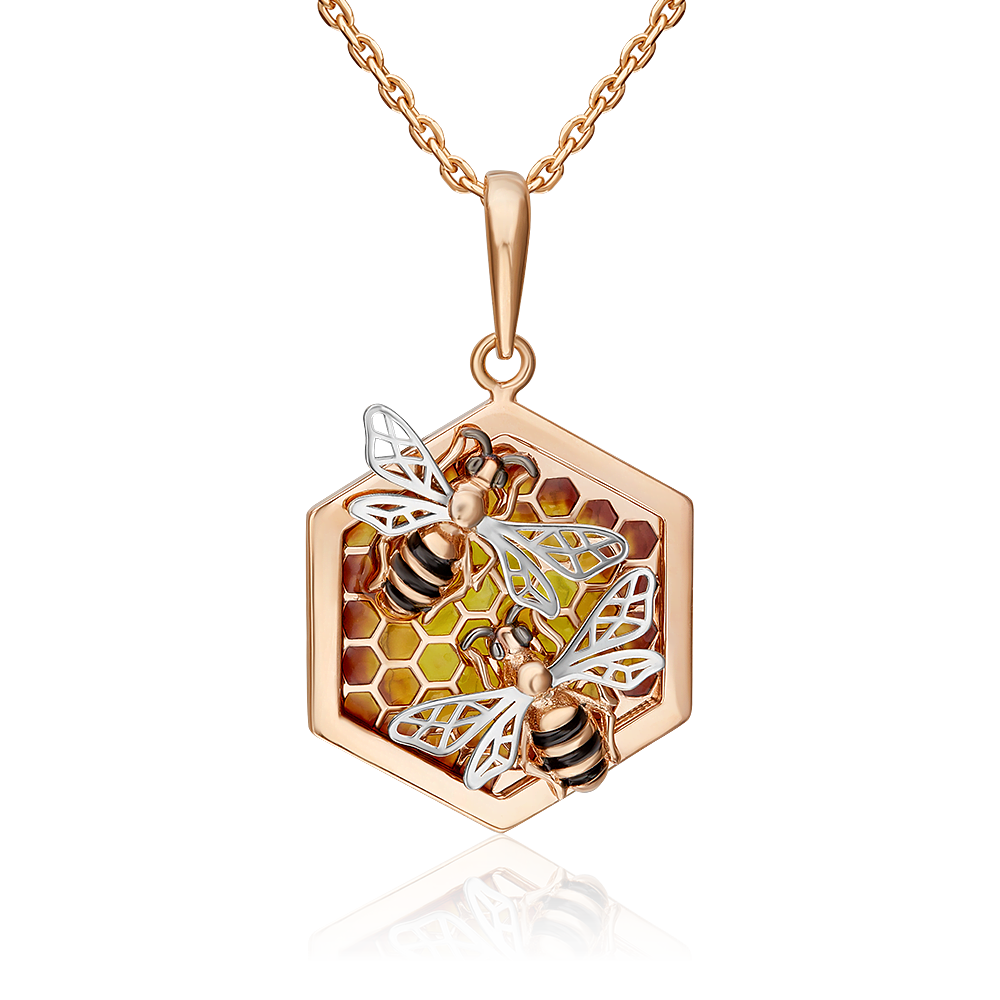 Подвеска «Пчелы на сотах» из комбинированного золота с эмалью 03-2641-00-000-1111-48