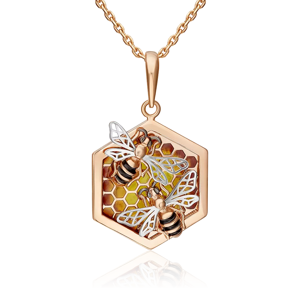 Подвеска «Пчелы на сотах» из комбинированного золота с эмалью 03-2641-00-000-1111-48