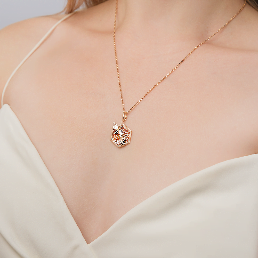 Подвеска «Пчелы на сотах» из комбинированного золота с эмалью 03-2641-00-000-1111-48