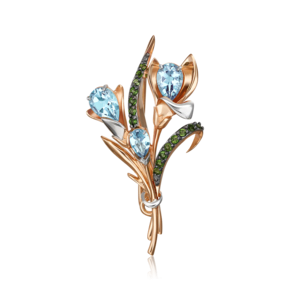 Брошь «Крокусы» из красного золота с топазами и хромдиопсидами 04-0247-00-713-1110-57