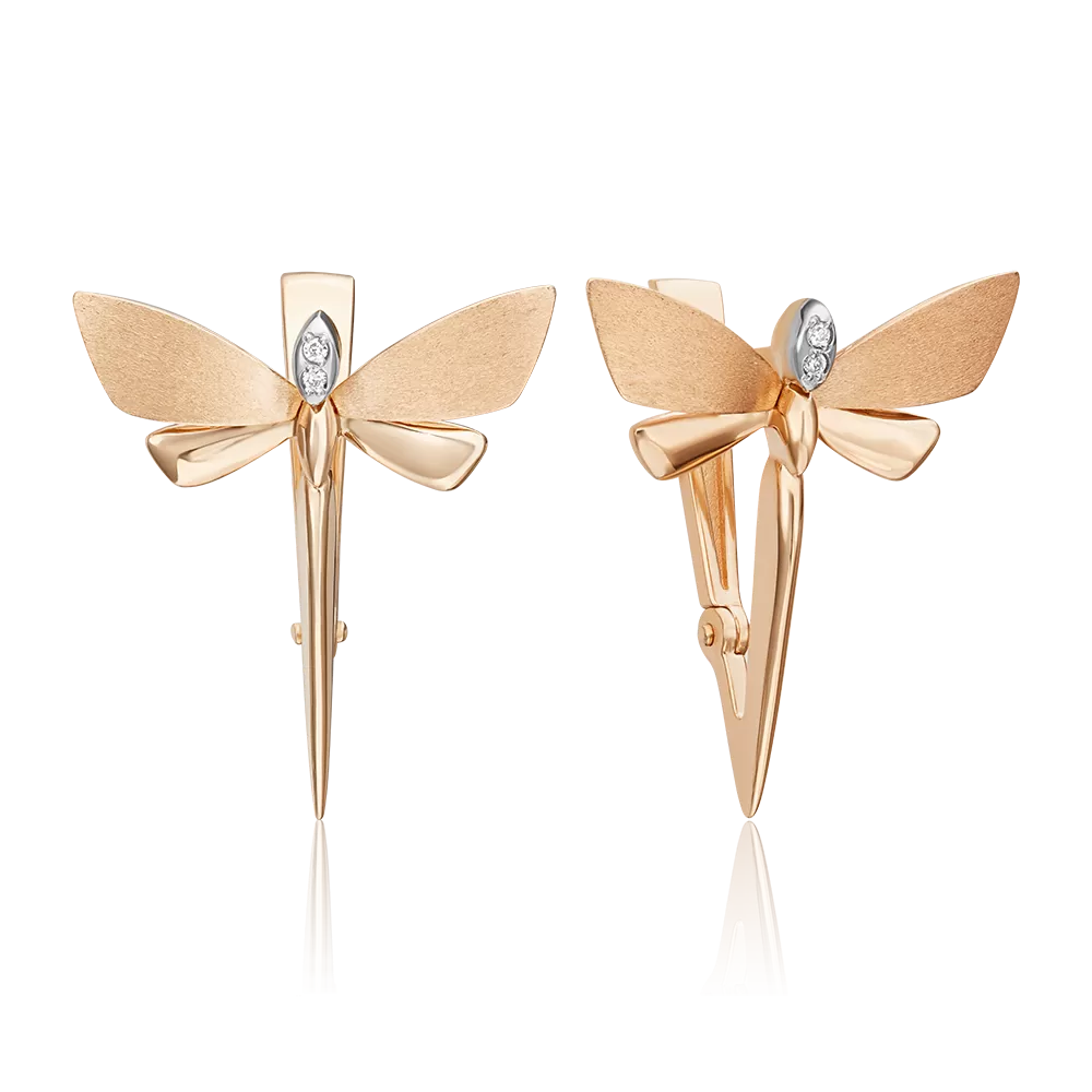 Серьги «Стрекозы. Ценность настоящего» с английским замком из комбинированного золота с бриллиантами 02-4810-00-101-1111