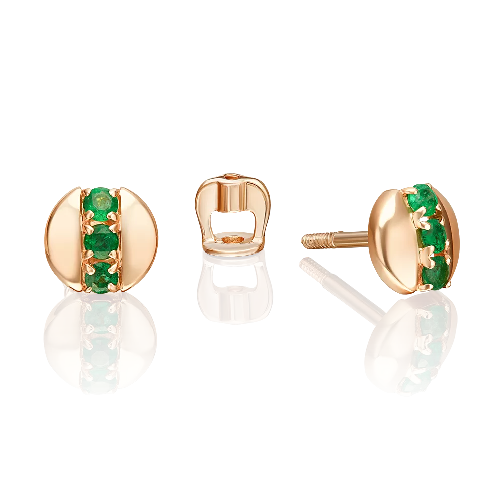 Серьги-пусеты из красного золота с изумрудами 02-5481-00-103-1110