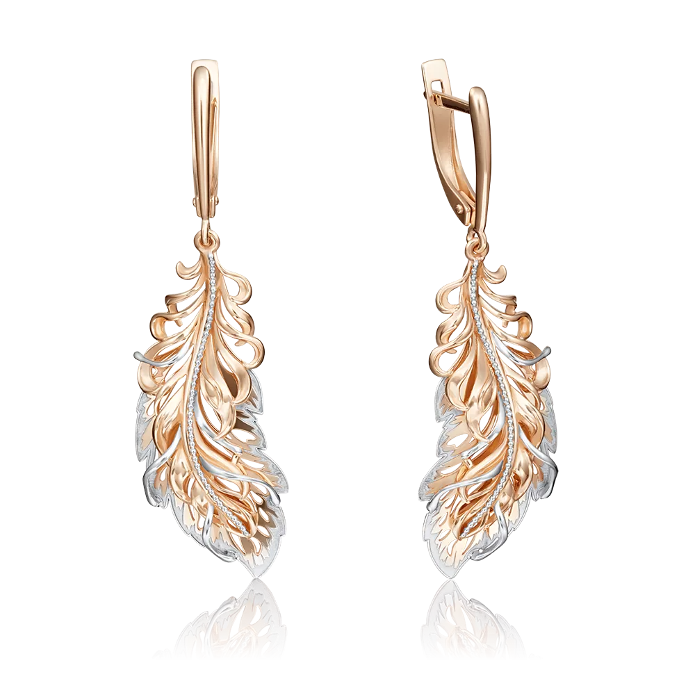 Серьги «Перья Жар-птицы» с английским замком из красного золота 02-4154-00-000-1110-48