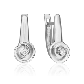 Серьги с английским замком из белого золота с бриллиантом