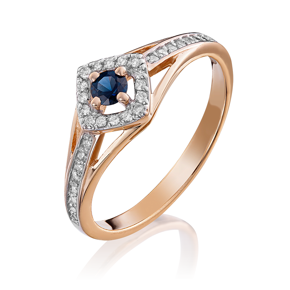 Кольцо из красного золота с сапфиром и бриллиантами 01-1517-00-105-1110-30