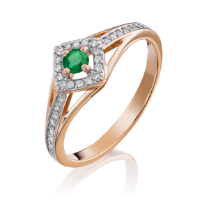 Кольцо из красного золота с изумрудом и бриллиантами 01-1517-00-106-1110-30