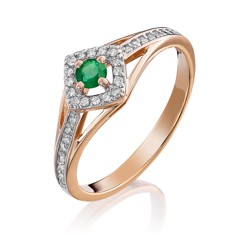 Кольцо из красного золота с изумрудом и бриллиантами 01-1517-00-106-1110-30