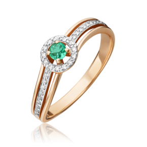 Кольцо из красного золота с изумрудом и бриллиантами 01-1518-00-106-1110-30