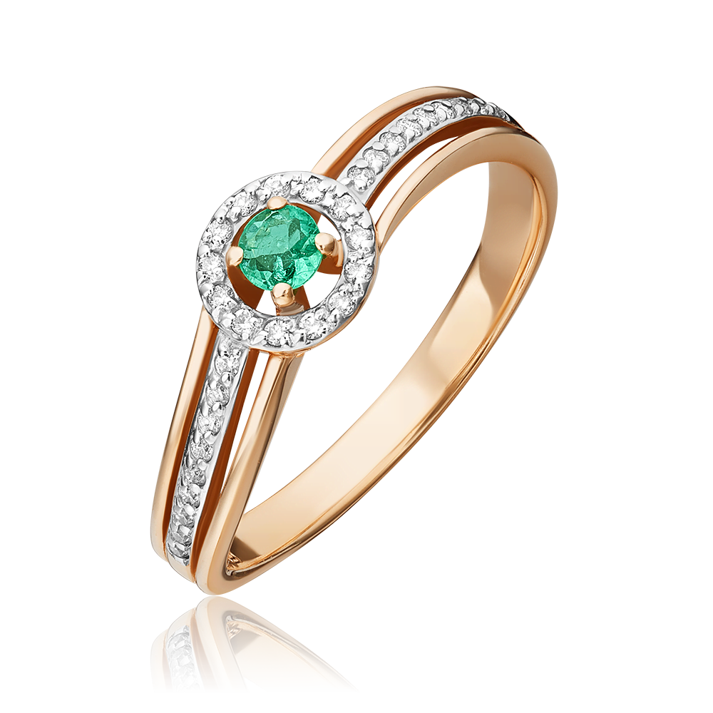 Кольцо из красного золота с изумрудом и бриллиантами 01-1518-00-106-1110-30