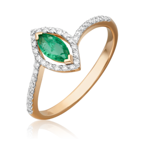 Кольцо из красного золота с изумрудом и бриллиантами 01-1519-00-106-1110-30