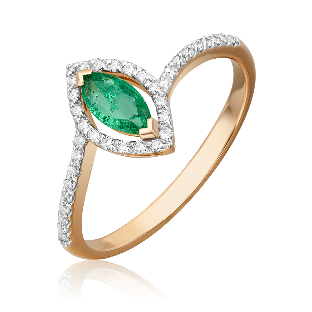 Кольцо из красного золота с изумрудом и бриллиантами 01-1519-00-106-1110-30