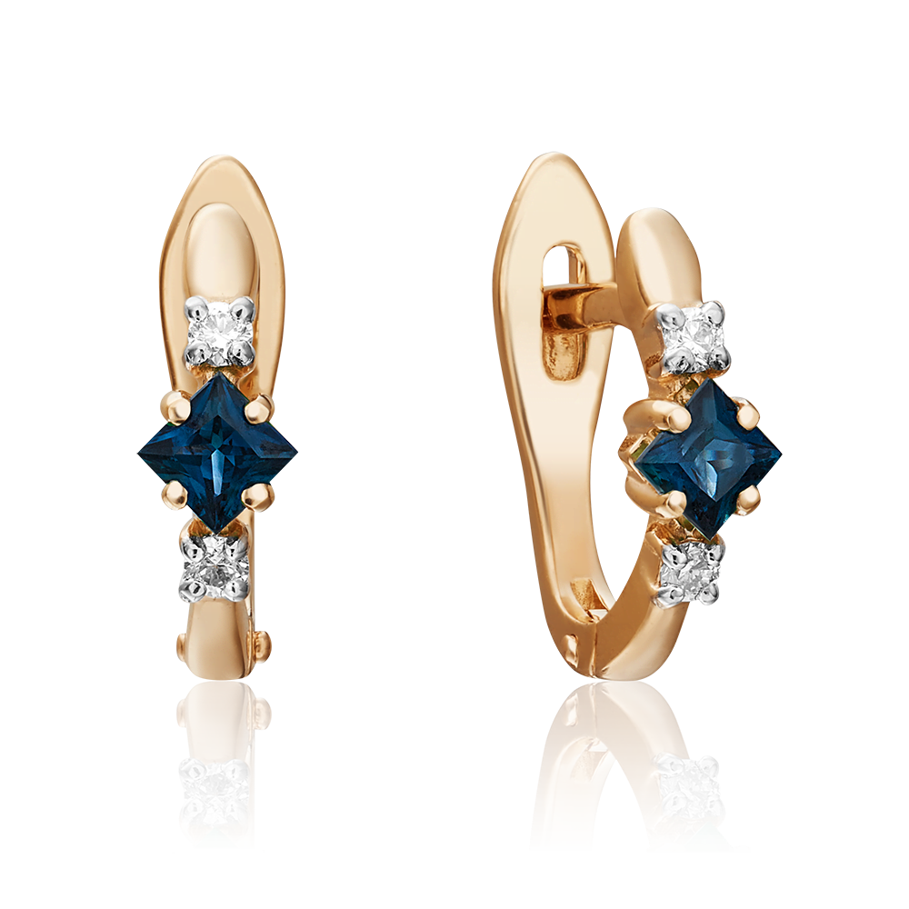 Серьги с английским замком из красного золота с сапфиром и бриллиантами 02-0873-00-105-1110-30